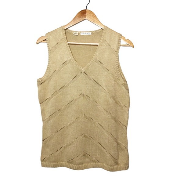 Cutter & Buck Vintage Women’s Nude Herringbone Striped V-Neck Retro Sweater Vest - Picture 1 of 16